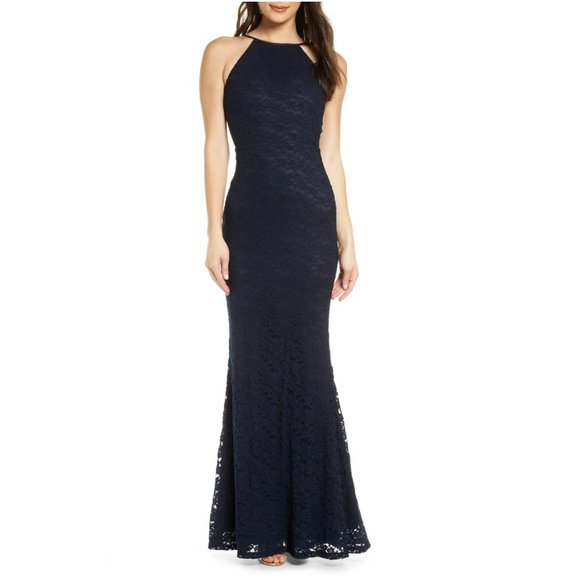 Lulus Dresses & Skirts - Lulus Ephemeral Navy Floral Lace Trumpet Gown XS